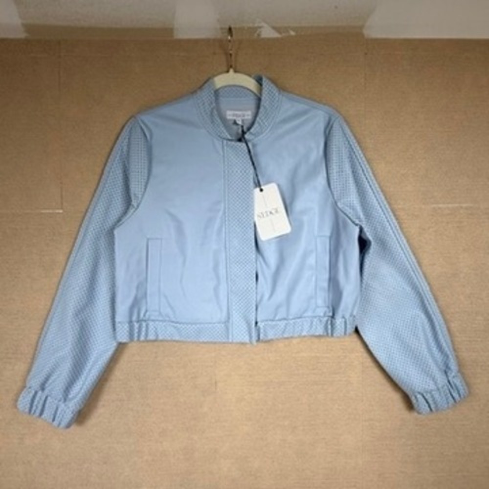 S'EDGE Women Light Blue Perforated Cropped Bomber Jacket Size Small NWT